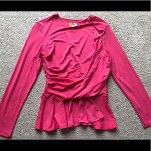 H&M By Night Pink Peplum Long Sleeve Top Blouse Shirt Scrunch Soft Size 10 Crew
